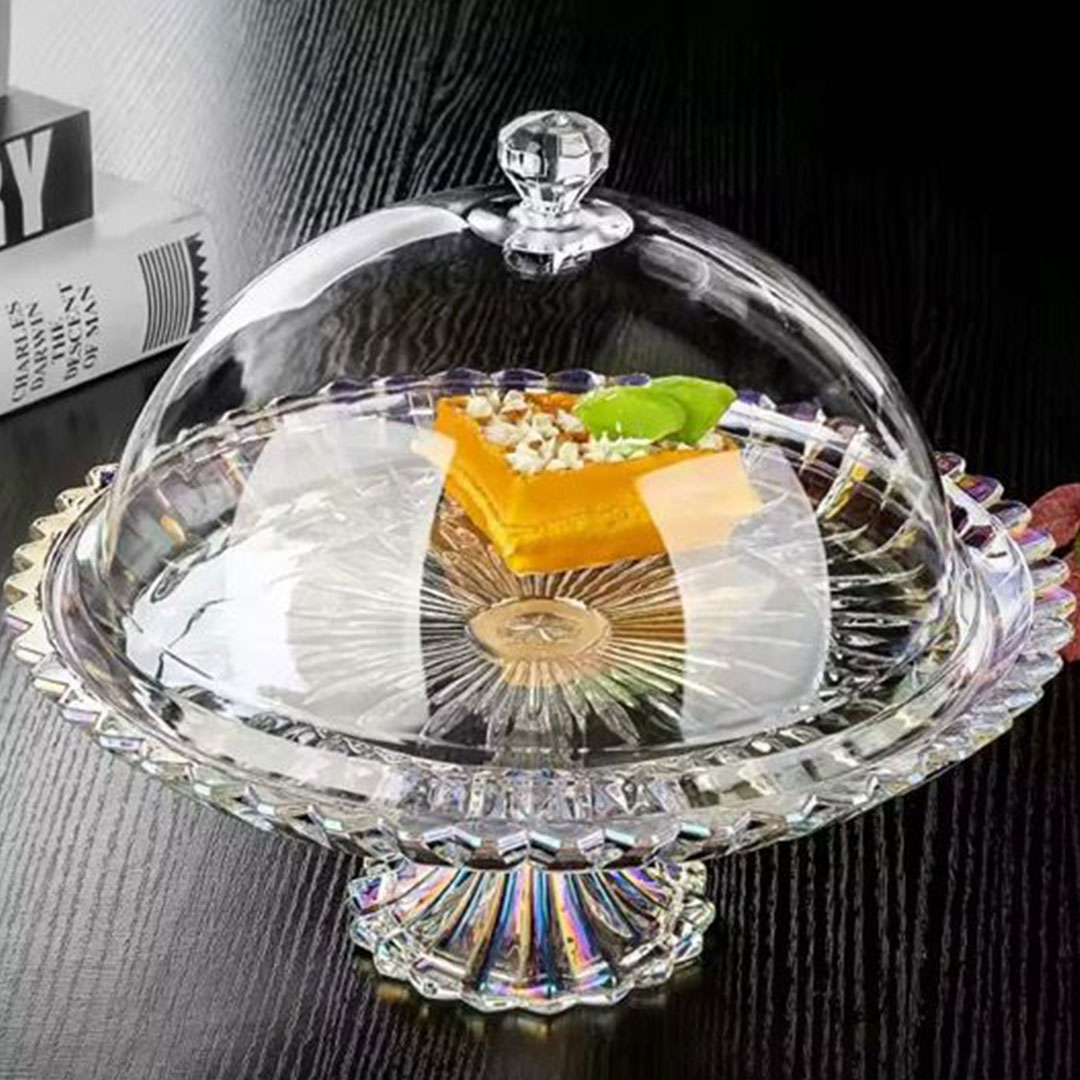 30cm Glass Cake Stand with Acrylic Dome Cover