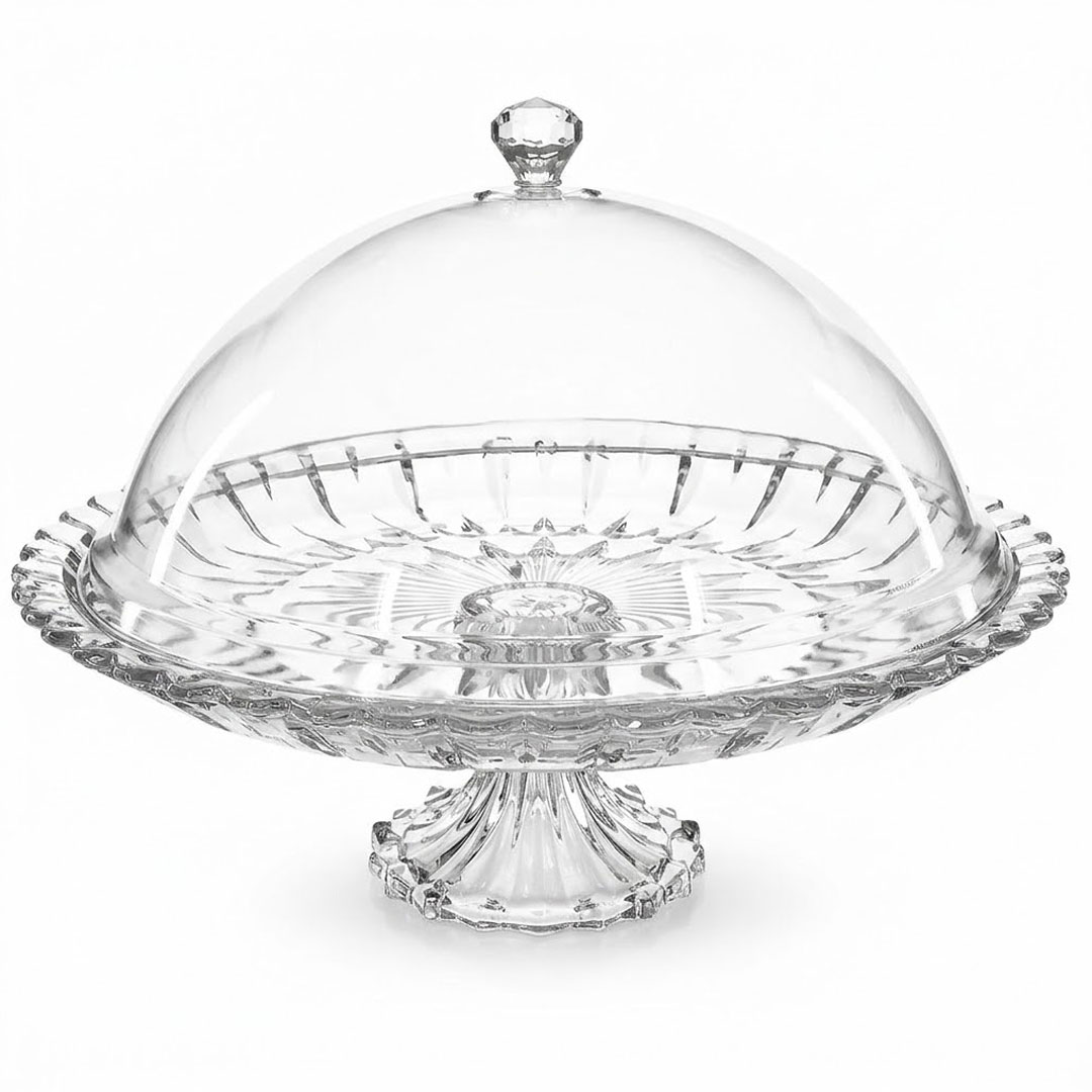 30cm Glass Cake Stand with Acrylic Dome Cover