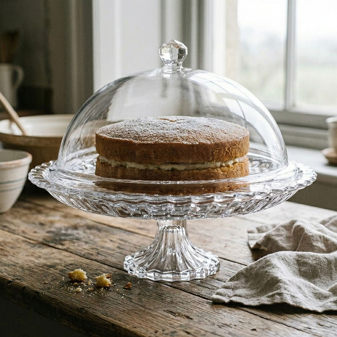 30cm Glass Cake Stand with Acrylic Dome Cover