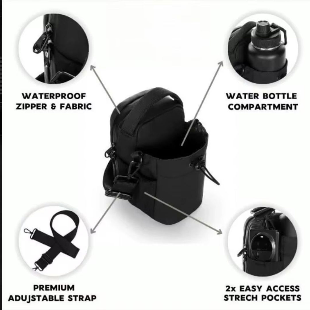 Magnetic Gym Water Bottle Bag with Phone & Essentials Storage