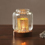 Ribbed Glass Hurricane Candle Holder with Wood Base