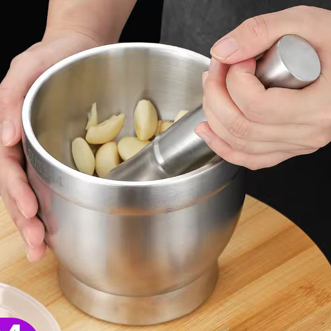 Heavy Duty Stainless Steel Mortar and Pestle Set with Lid