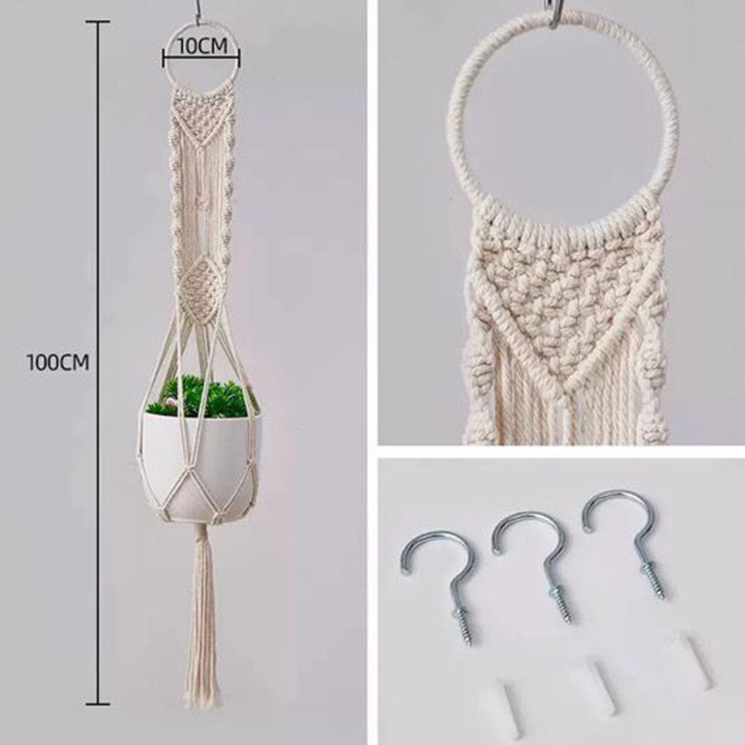 Macrame Plant Hanger – 100cm Boho Cotton Rope Design