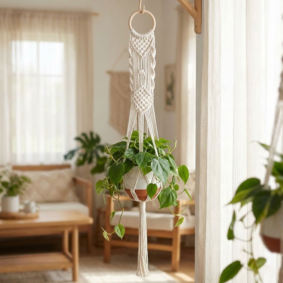 Macrame Plant Hanger – 100cm Boho Cotton Rope Design