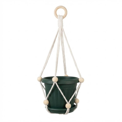 Macrame Plant Hanger with Beads – 45cm Boho Style
