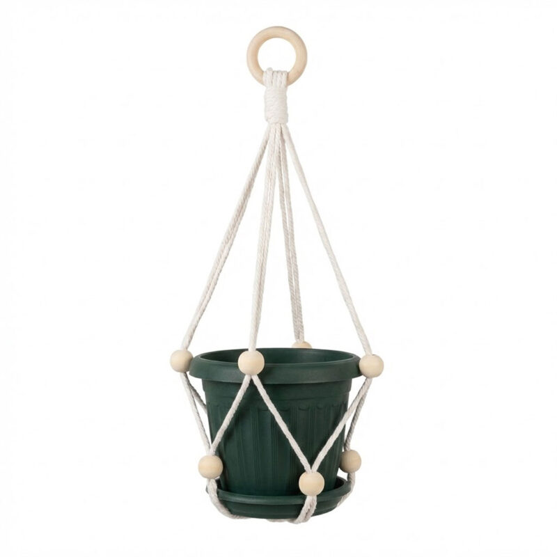 2047-Macrame-Plant-Hanger-with-Beads-45cm-2 Macrame Plant Hanger with Beads – 45cm Boho Style