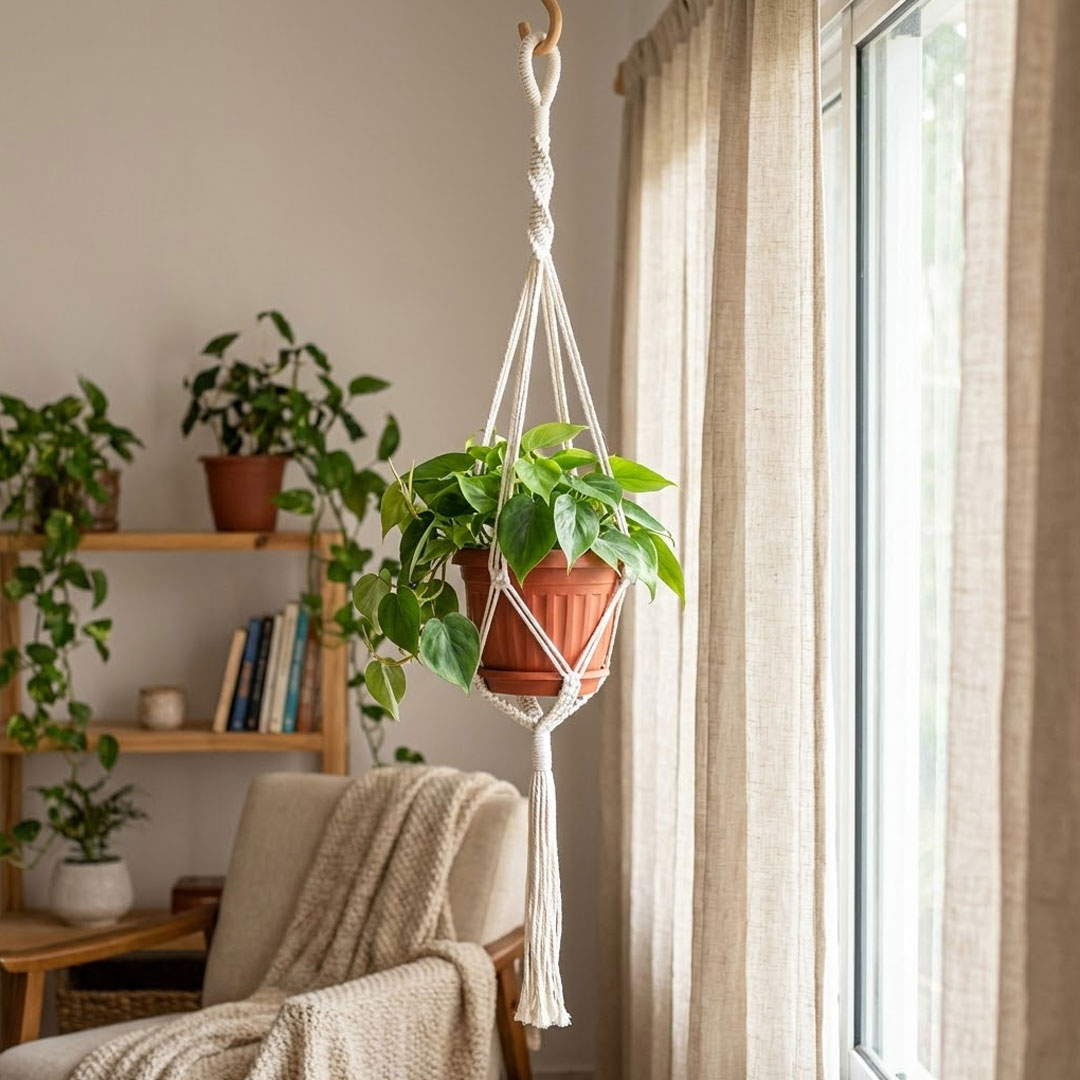 Macrame Plant Hanger 80cm – Boho Cotton Rope Holder