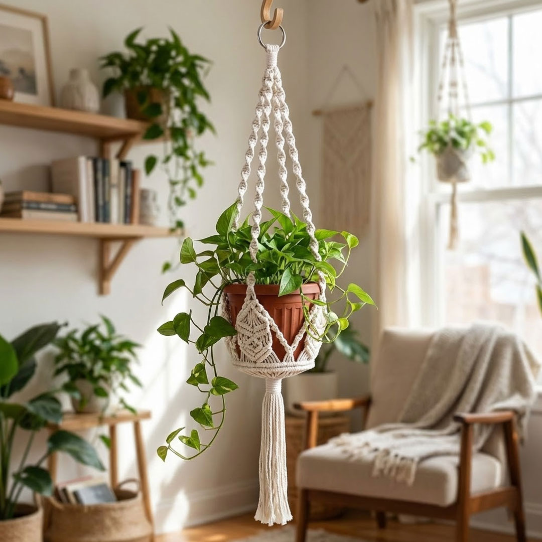 Macrame Plant Hanger 70cm – Boho Cotton Rope Holder