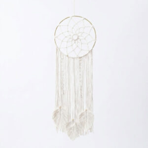 Macrame Wall Hanging Dream Catcher with Leaf Fringe Detail
