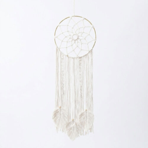 Macrame Wall Hanging Dream Catcher with Leaf Fringe Detail