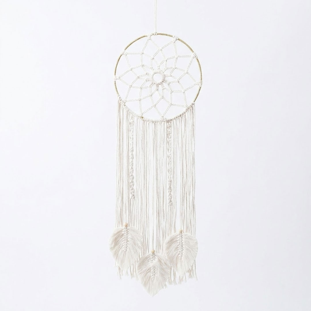 Macrame Wall Hanging Dream Catcher with Leaf Fringe Detail