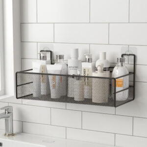 36cm Metal Mesh Bathroom Organizer with Adhesive Hooks