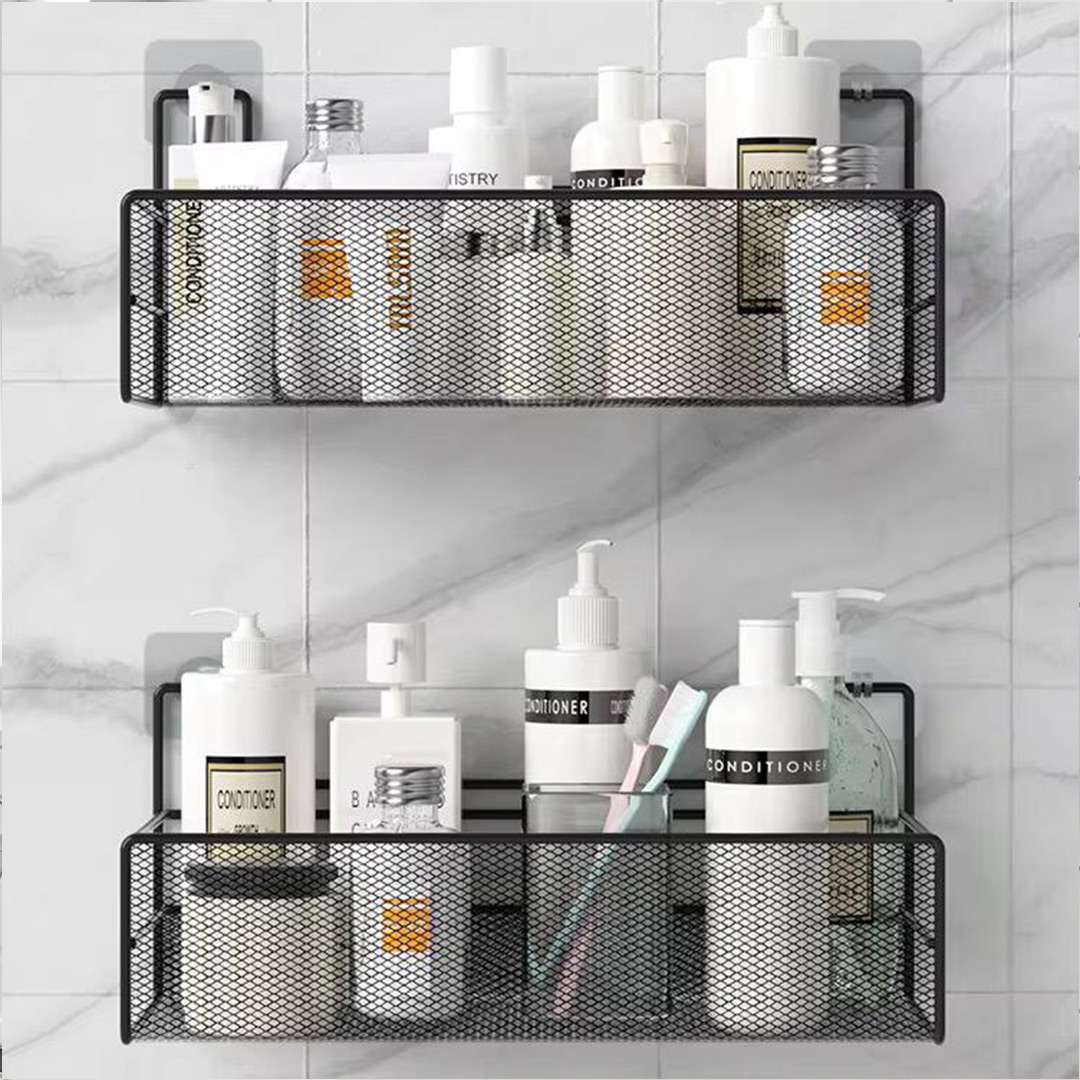 36cm Metal Mesh Bathroom Organizer with Adhesive Hooks