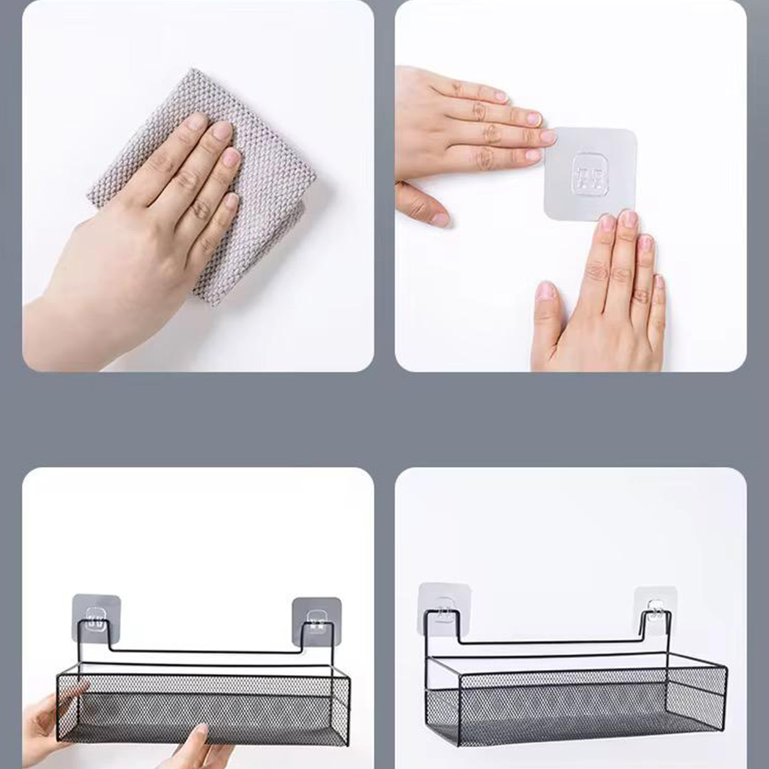 36cm Metal Mesh Bathroom Organizer with Adhesive Hooks