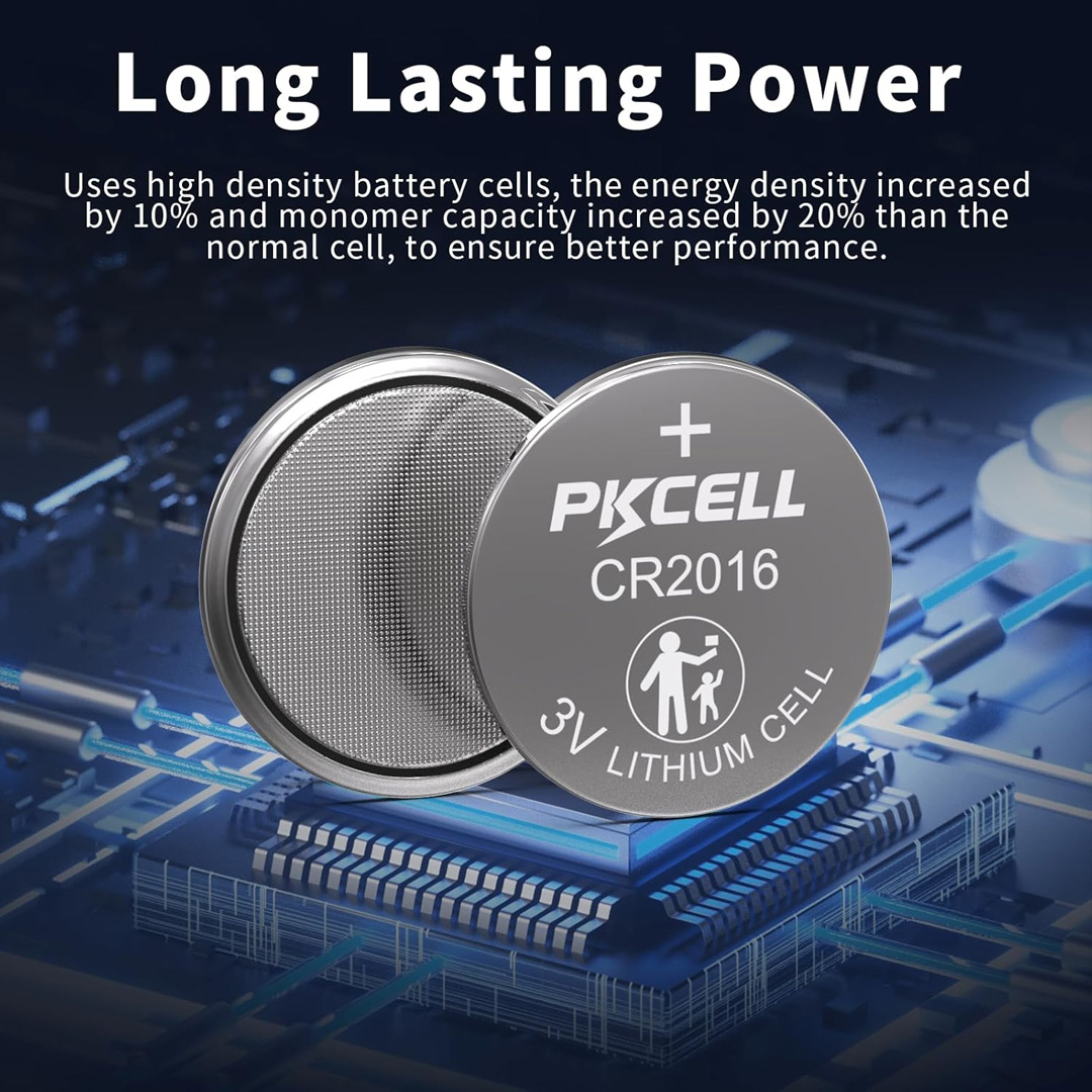 5pcs PKCELL CR2016 3V Lithium Button Cell Batteries