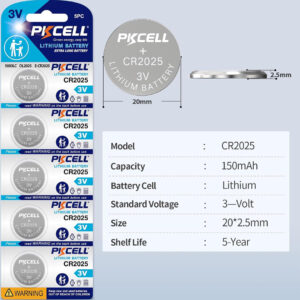 5pcs PKCELL CR2025 3V Lithium Button Cell Batteries