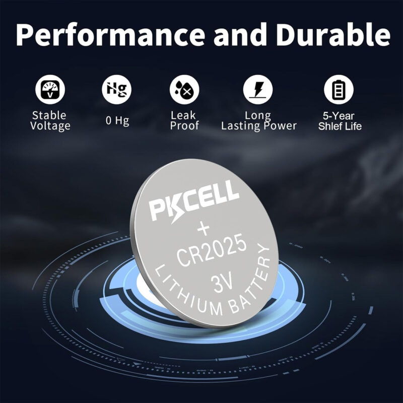 5pcs PKCELL CR2025 3V Lithium Button Cell Batteries