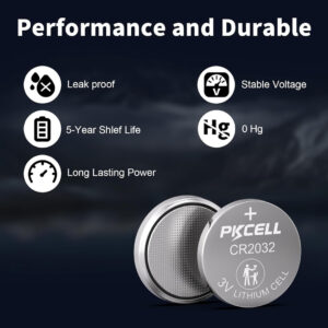 5pcs PKCELL CR2032 3V Lithium Button Cell Batteries