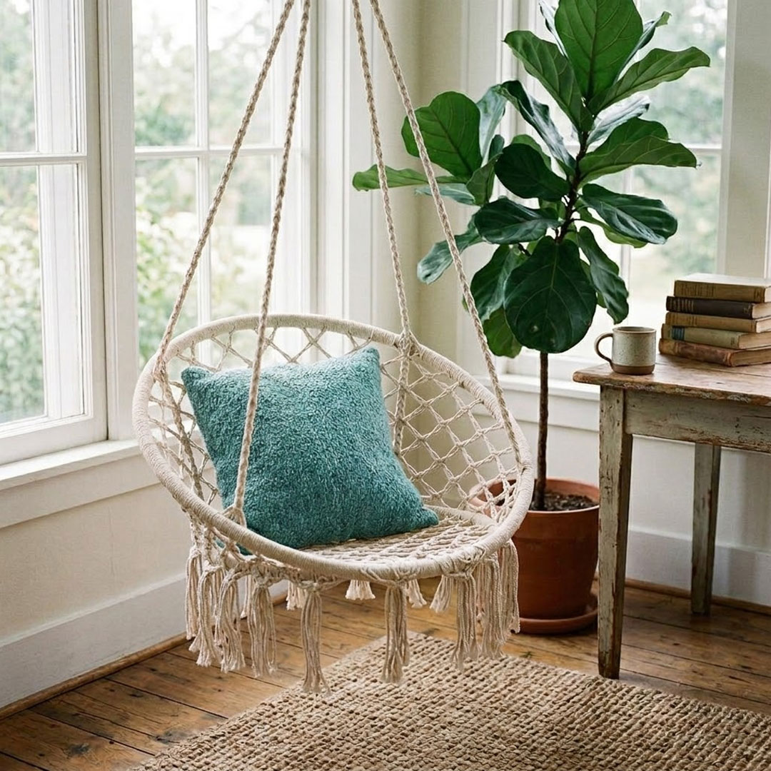 Macrame Hammock Swing Chair for Indoor & Outdoor Use
