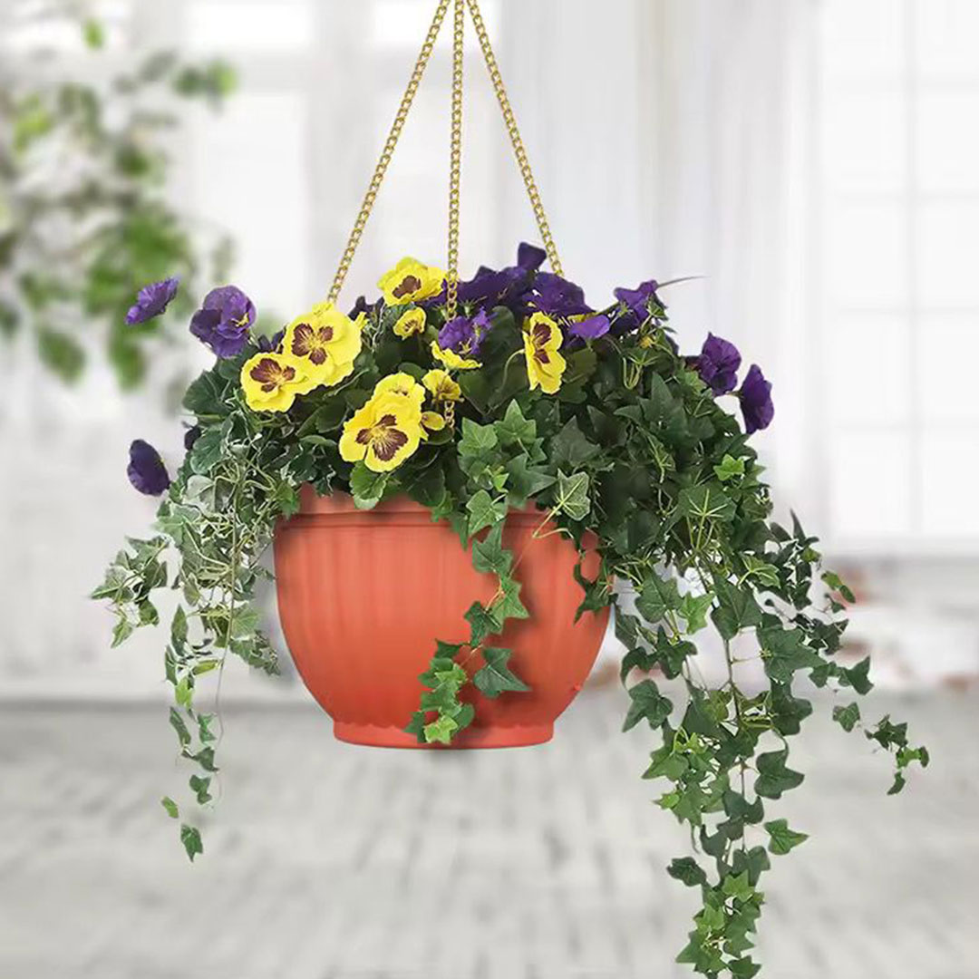 Terracotta Style Plastic Hanging Planter with Metal Chain