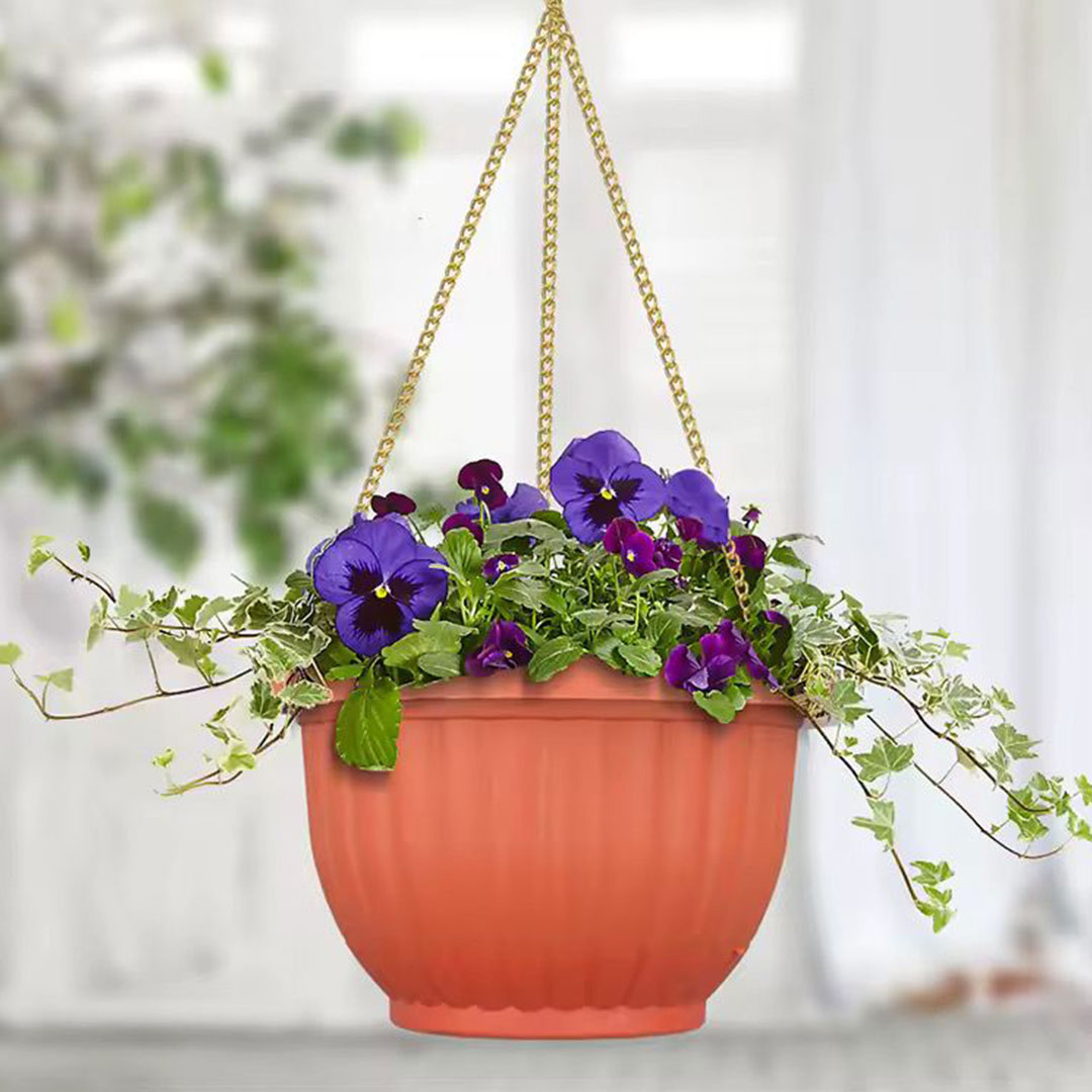 Terracotta Style Plastic Hanging Planter with Metal Chain