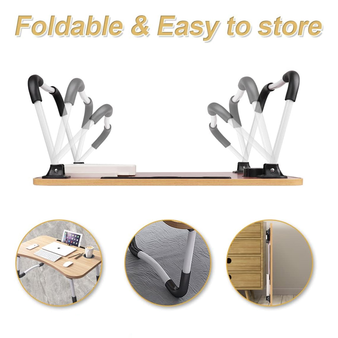 Foldable Laptop Desk with Drawer, Cup Holder and Tablet Slot