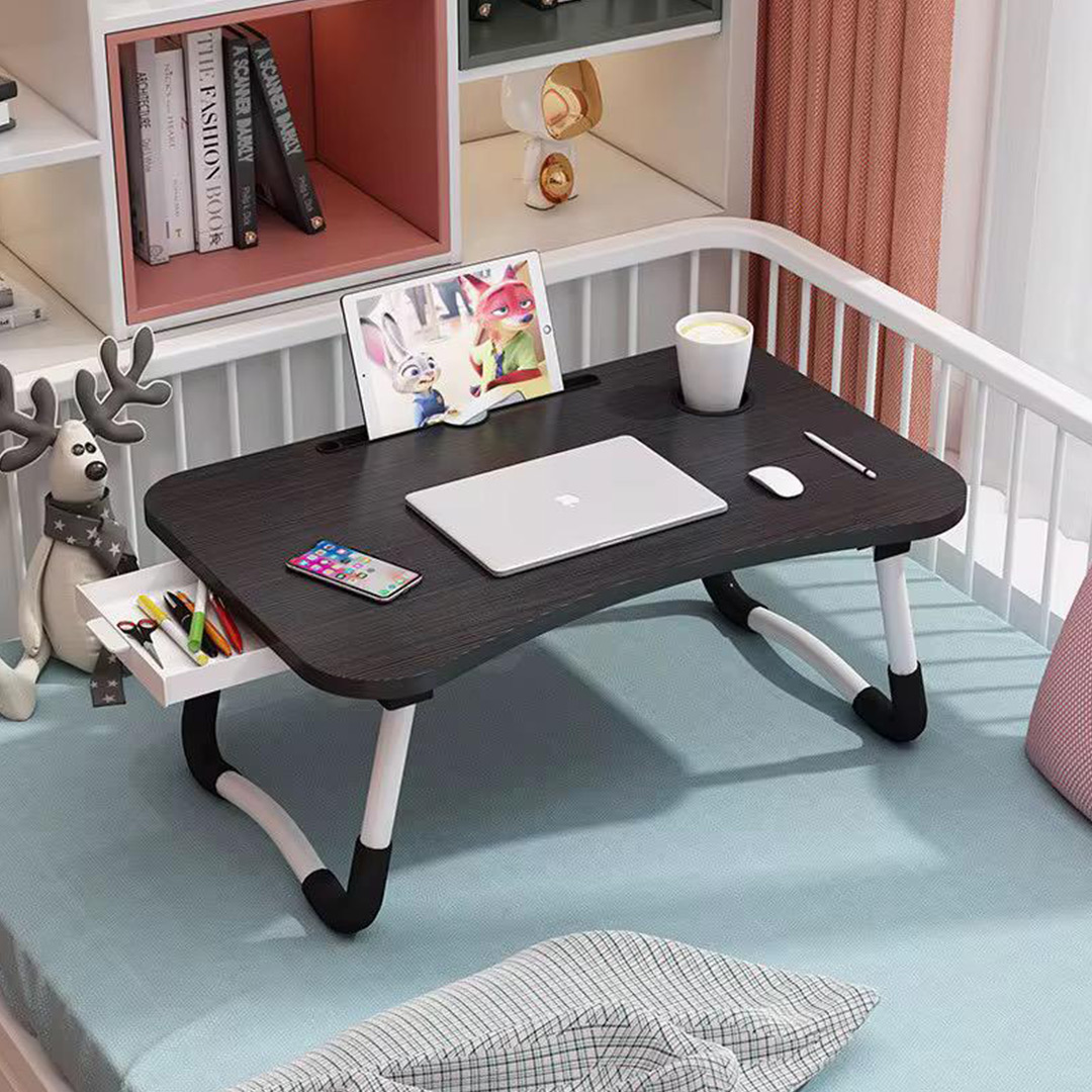 Foldable Laptop Desk with Drawer, Cup Holder and Tablet Slot