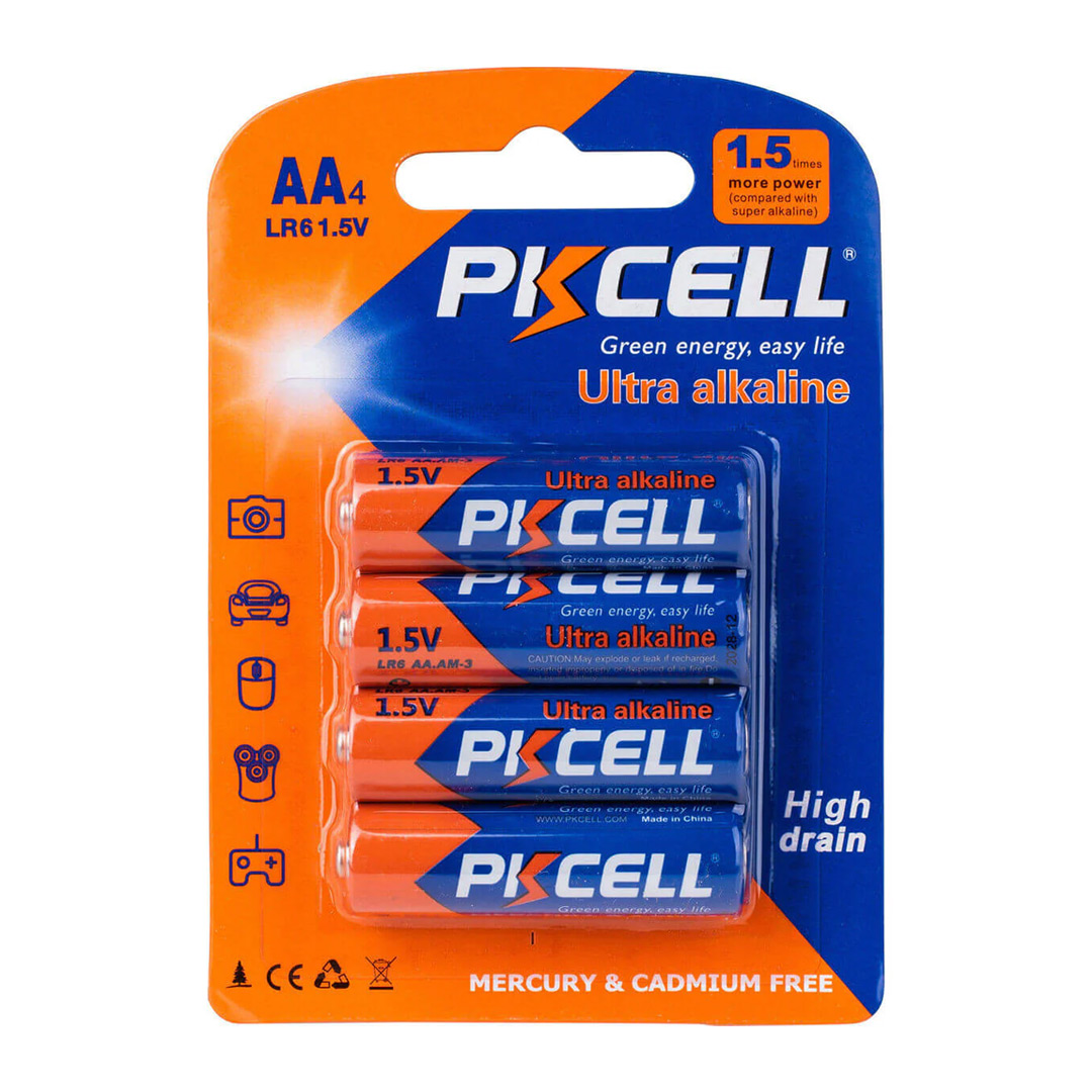 4pcs PKCELL AA LR6 1.5V Alkaline Batteries