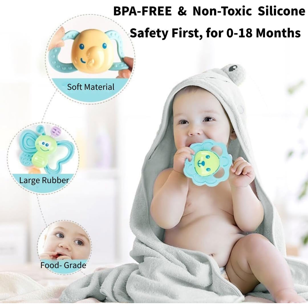 10pc Silicone Baby Teether & Rattle Toy Set