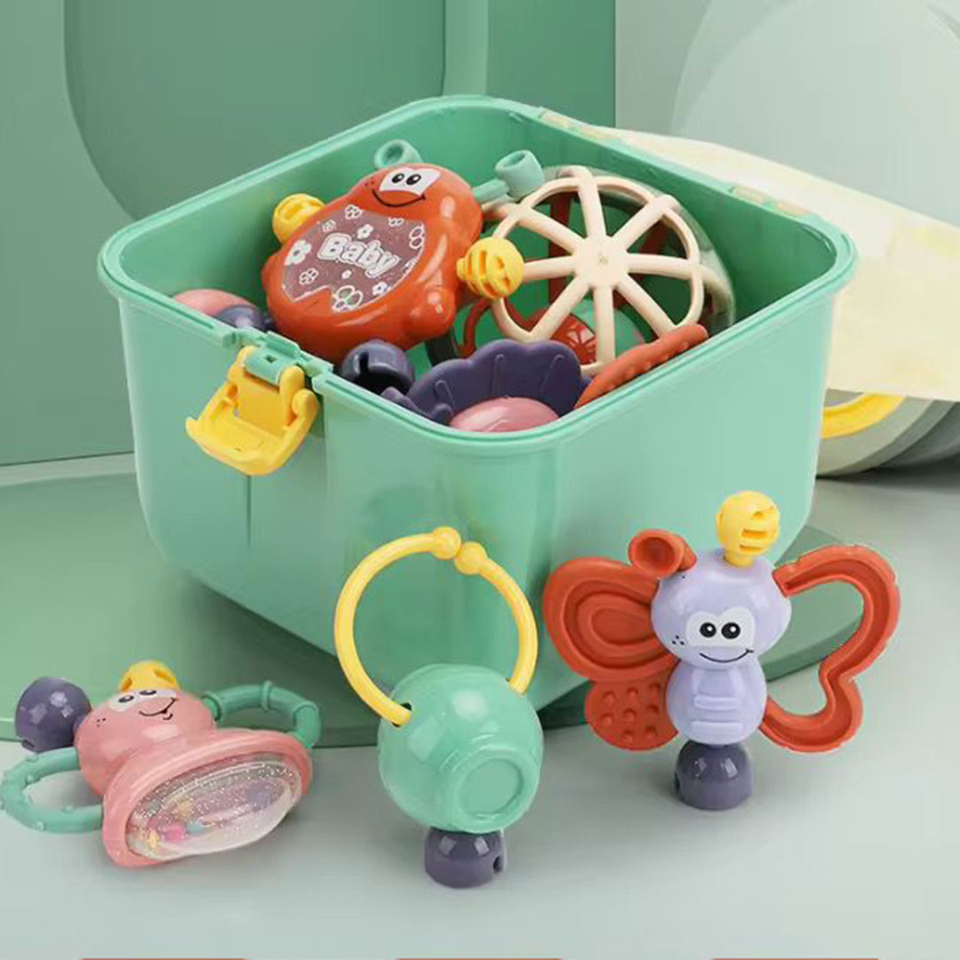 10pc Silicone Baby Teether & Rattle Toy Set