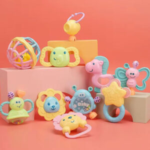 10pc Silicone Baby Teether & Rattle Toy Set