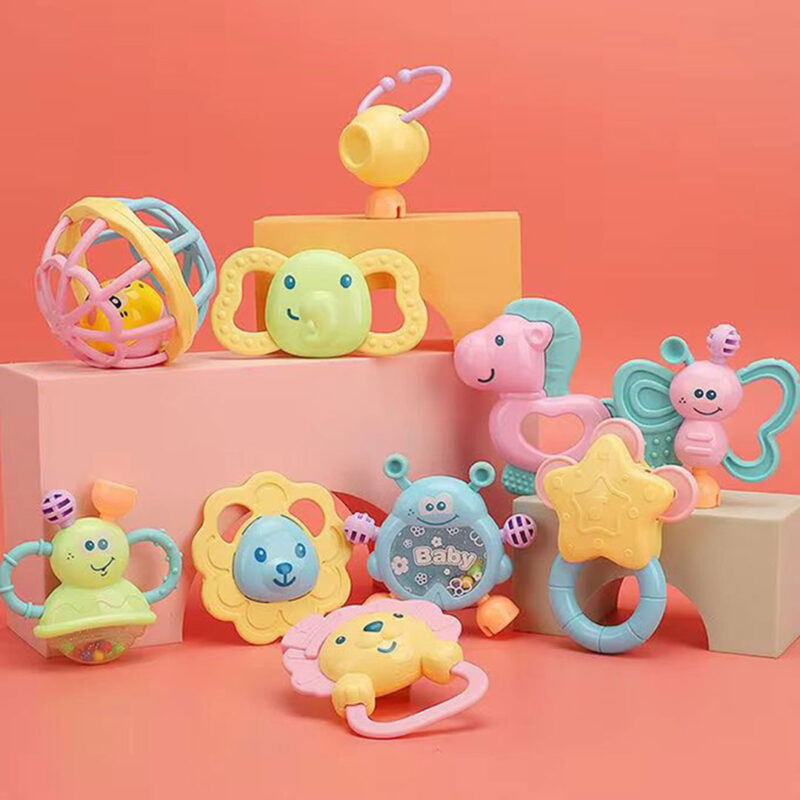10pc Silicone Baby Teether & Rattle Toy Set