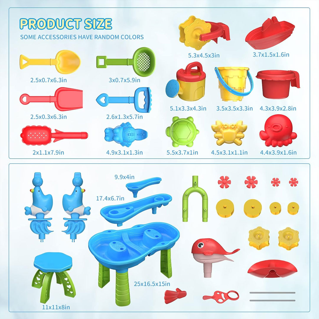 3 Tier Kids Water Table Toy Set with Sand Play Accessories