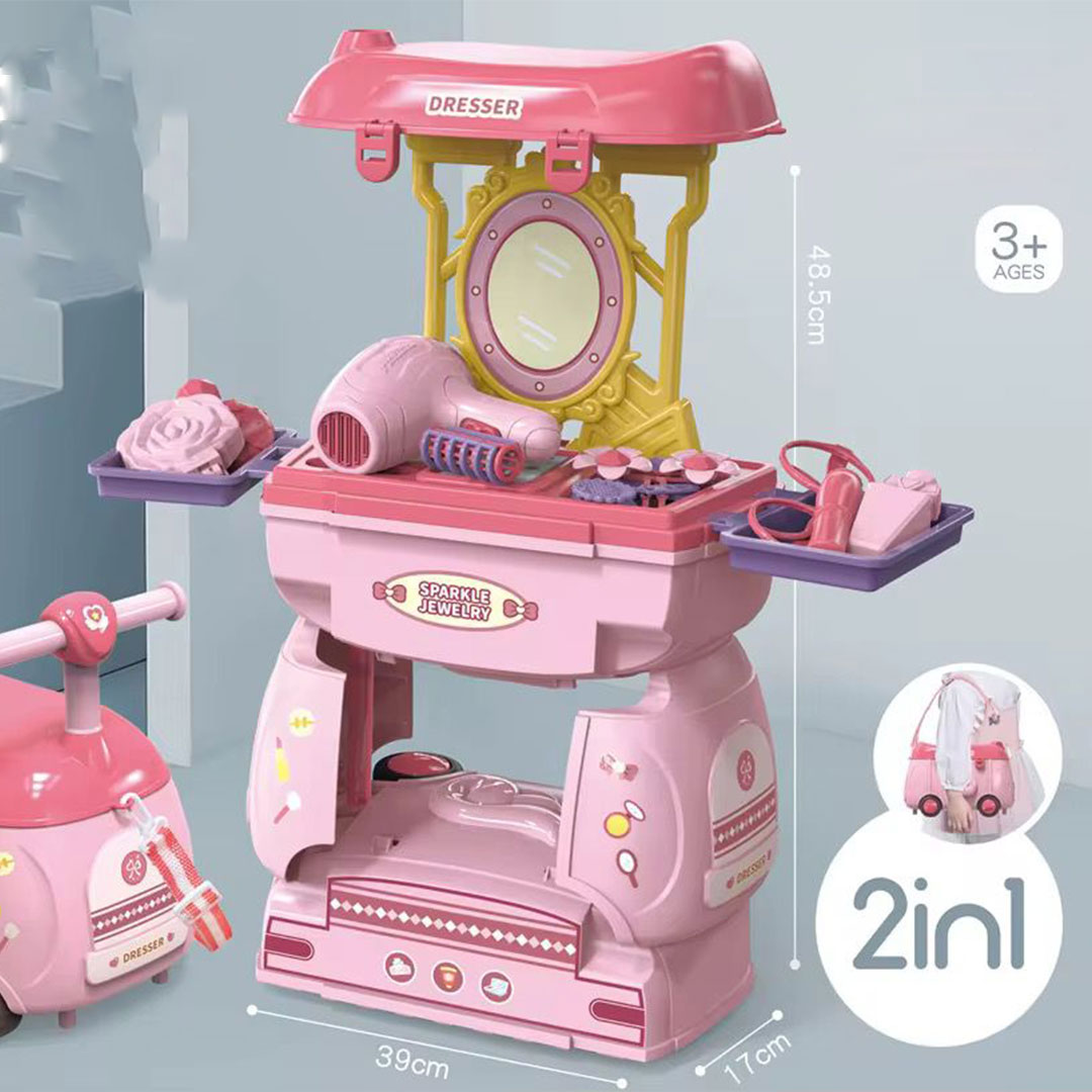 3 in 1 Kids Vanity Table Set with Ride On Suitcase