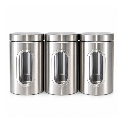 3pc stainless steel jar set with window