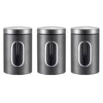 3pc Stainless Steel Storage Jar or Canister Set with Window