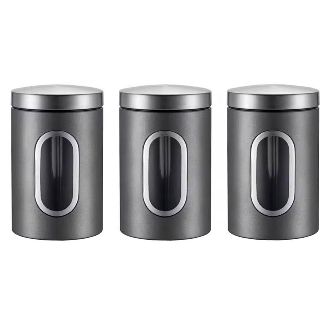 3pc Stainless Steel Storage Jar or Canister Set with Window
