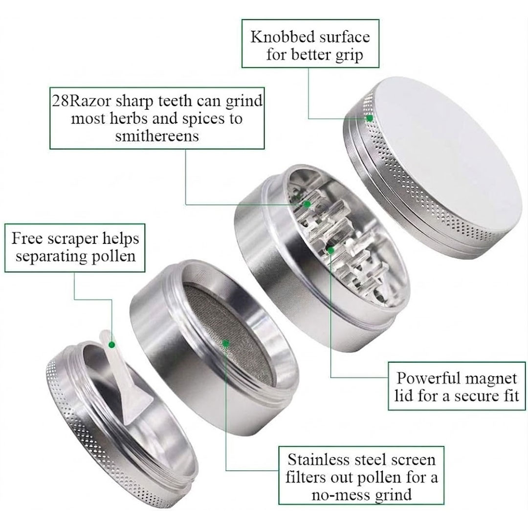 55mm 4pc Metal Herb Grinder with Pollen Catcher