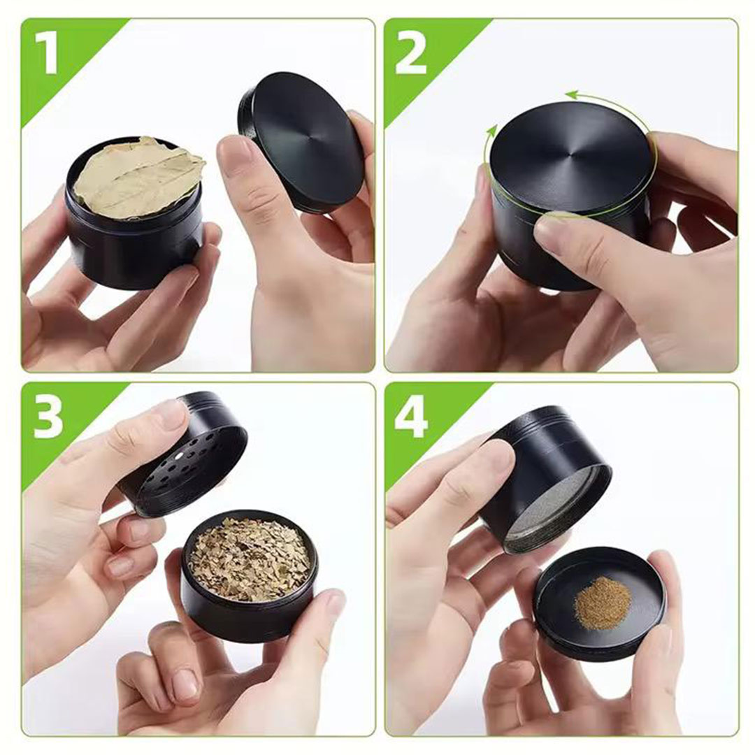 55mm 4pc Metal Herb Grinder with Pollen Catcher