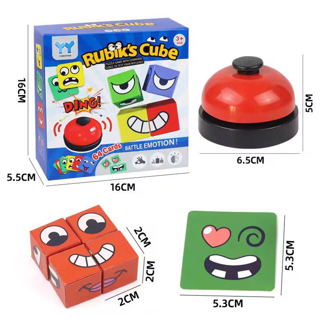 Kid's Face Puzzle Cube Game with Bell and 64 Cards