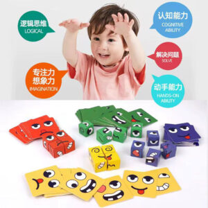 Face-Changing-Rubiks-Cube-Blocks-with-64-Cards-5 Kid's Face Puzzle Cube Game with Bell and 64 Cards