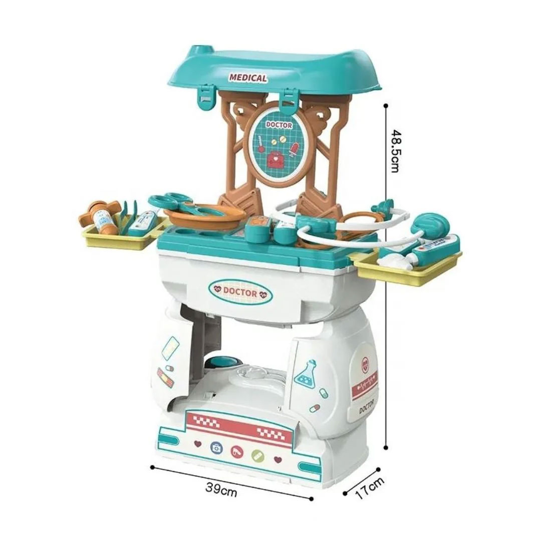Kids Doctor Kit Toy Set with Mobile Pulley Storage Car Case