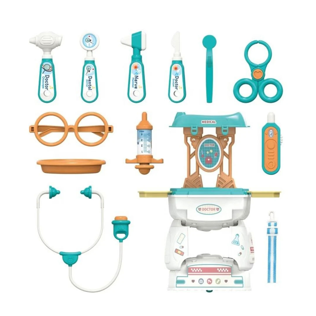 Kids Doctor Kit Toy Set with Mobile Pulley Storage Car Case