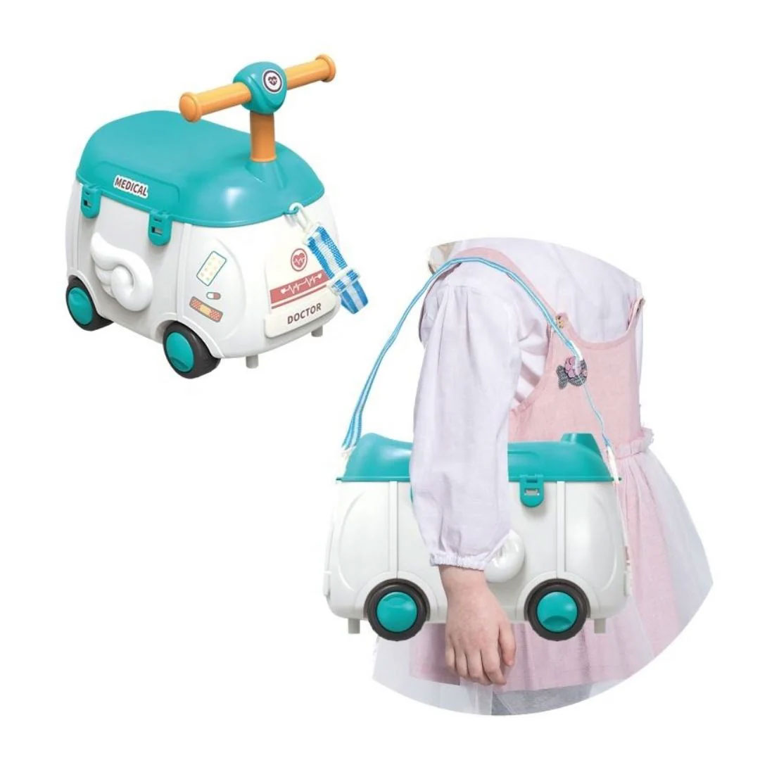 Kids Doctor Kit Toy Set with Mobile Pulley Storage Car Case
