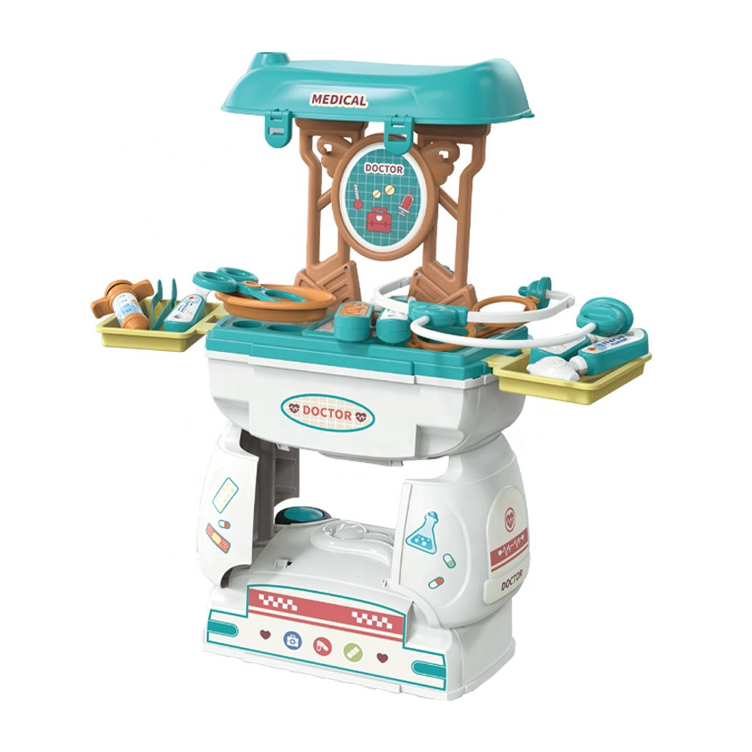 Kids Doctor Kit Toy Set with Mobile Pulley Storage Car Case