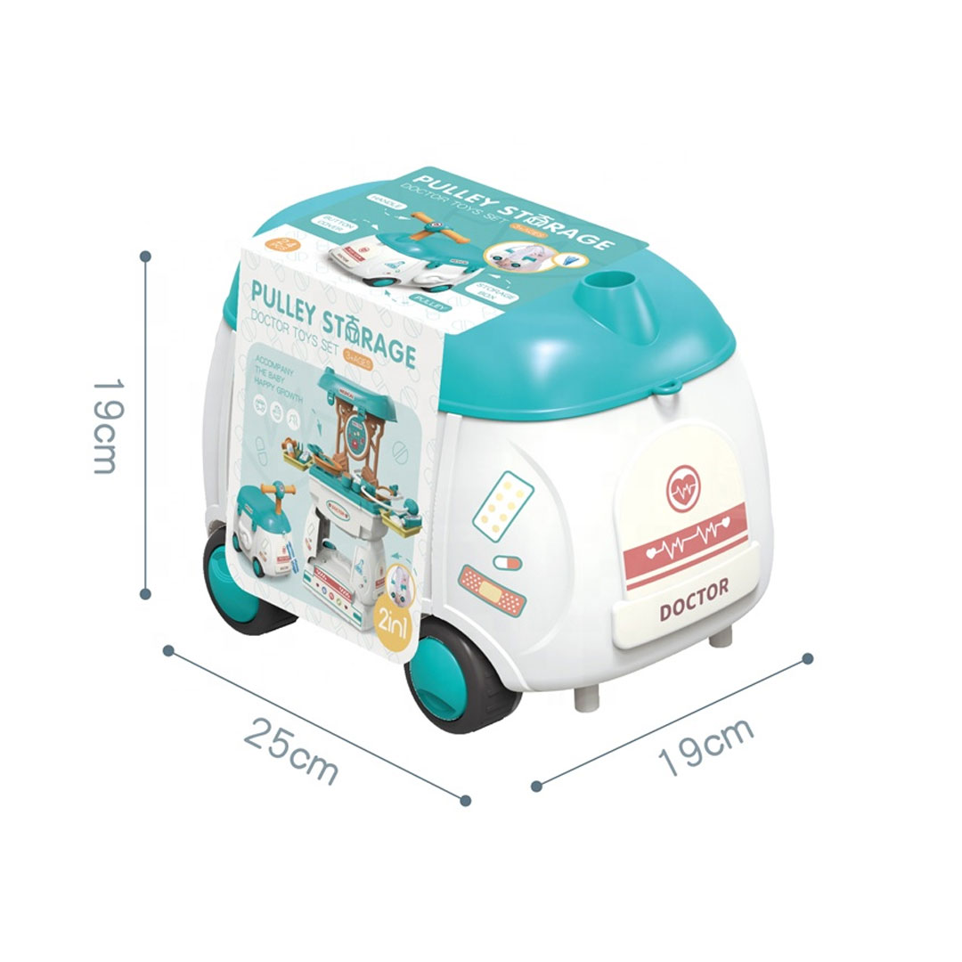 Kids Doctor Kit Toy Set with Mobile Pulley Storage Car Case