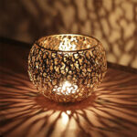 Metal Votive Candle Holder with Filigree Globe Design