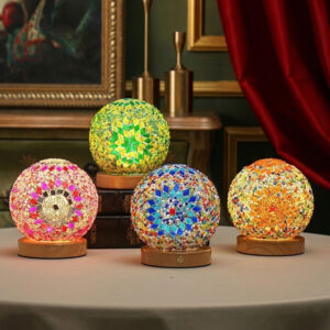 Mosaic Ball Table Lamp | Hand-Beaded Boho Night Light