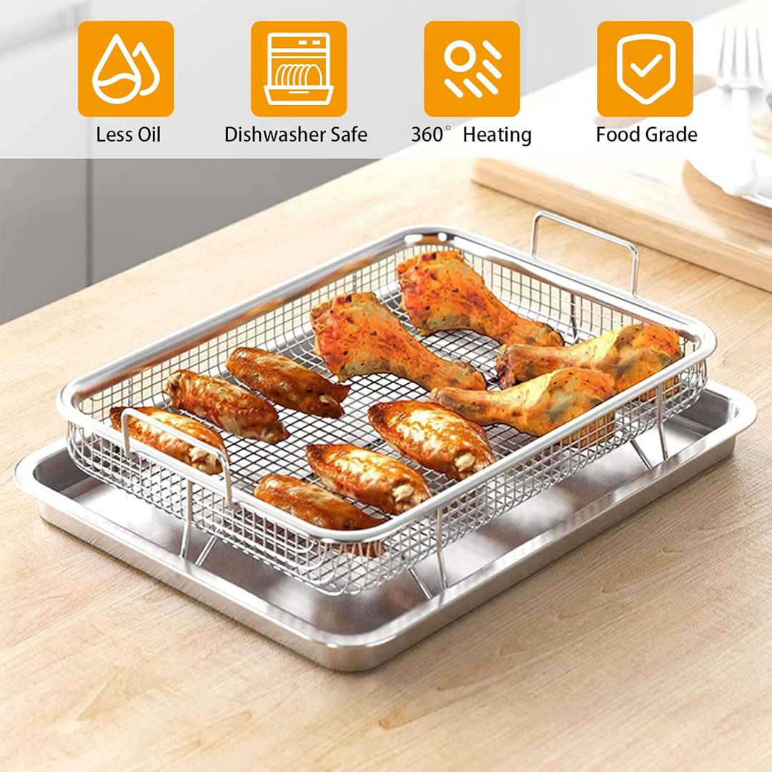 Stainless Steel Crisper Basket for Oven with Drip Tray