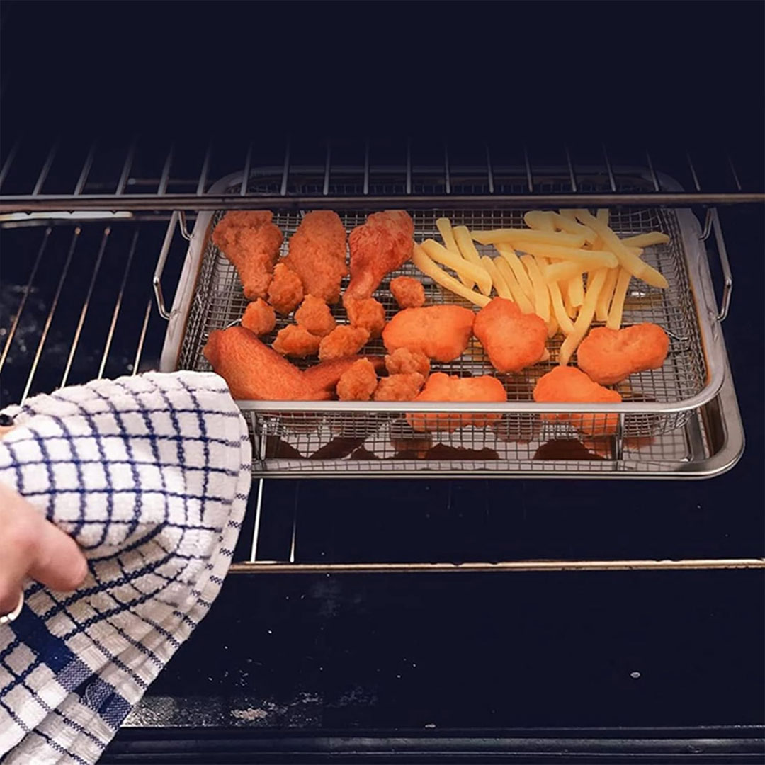 Stainless Steel Crisper Basket for Oven with Drip Tray